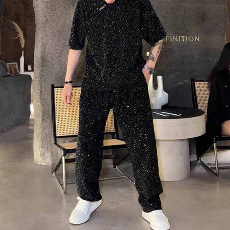 💖 Νέο σχέδιο για το 2025 ✨Ανδρικό σετ δύο τεμαχίων: κοντομάνικο μπλουζάκι και φαρδύ παντελόνι-GR