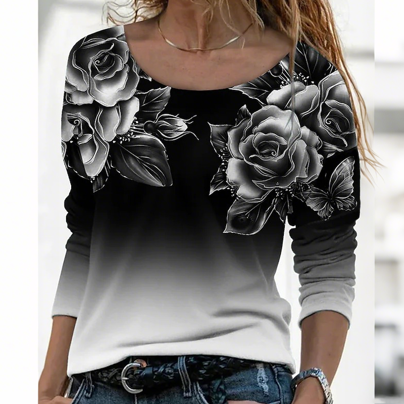 🔥👚Modna bluza z dolgimi rokavi in cvetličnim potiskom-SI