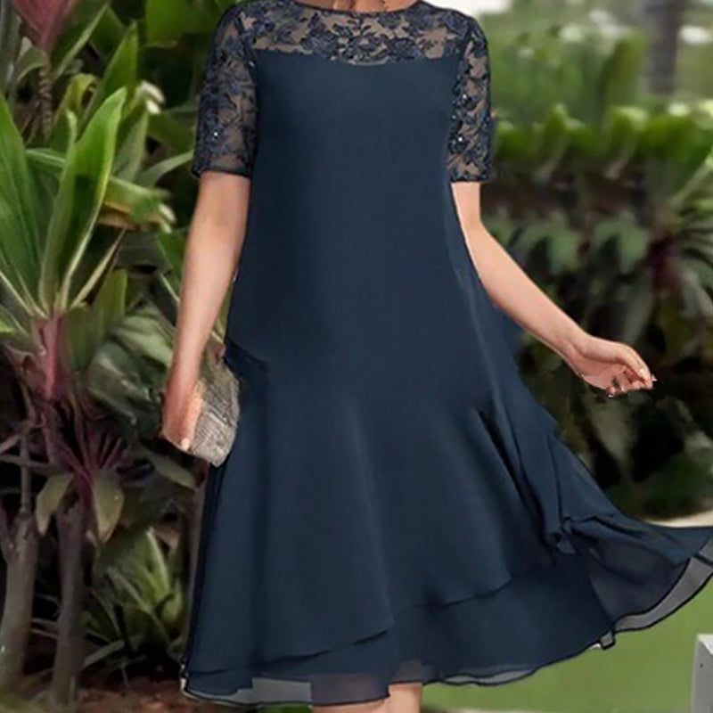 💖 [S-3XL] 👗✨️ Γυναικείο Φόρεμα Midi σε Α γραμμή με στρώσεις και διχτυωτό ύφασμα-GR