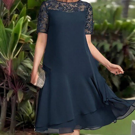 💖 [S-3XL] 👗✨️ Γυναικείο Φόρεμα Midi σε Α γραμμή με στρώσεις και διχτυωτό ύφασμα-GR