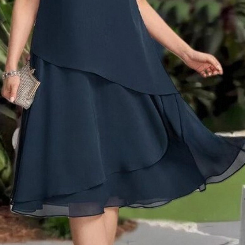 💖 [S-3XL] 👗✨️ Γυναικείο Φόρεμα Midi σε Α γραμμή με στρώσεις και διχτυωτό ύφασμα-GR