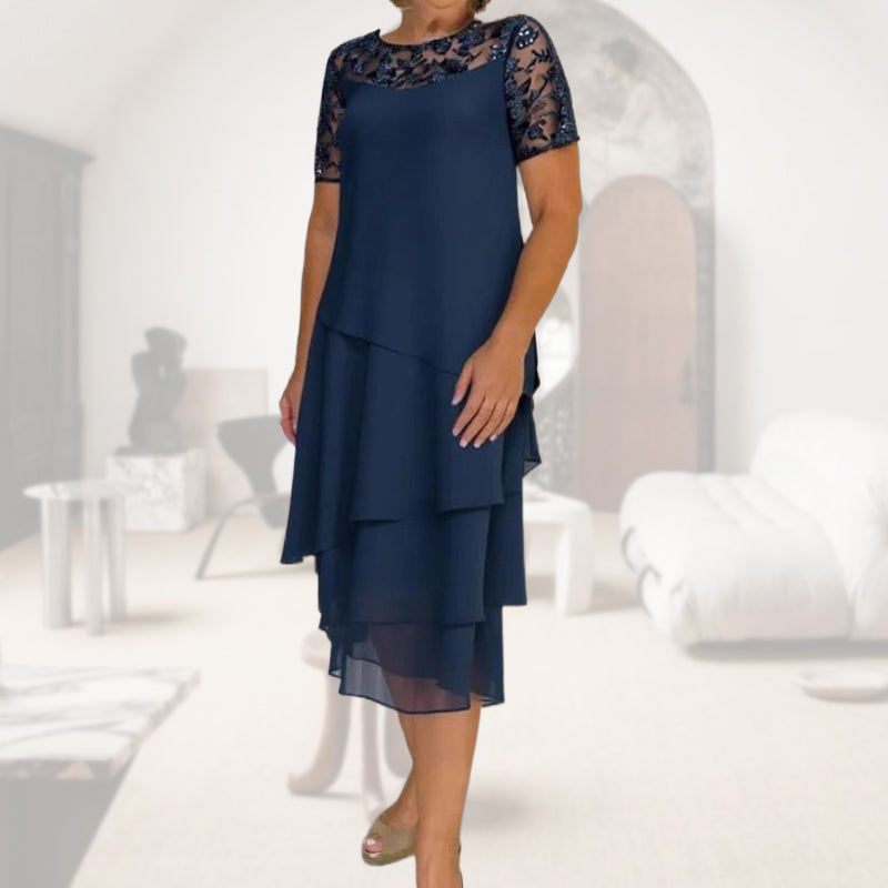 💖 [S-3XL] 👗✨️ Moteriška daugiasluoksnė tinklinė A formos midi suknelė-LT