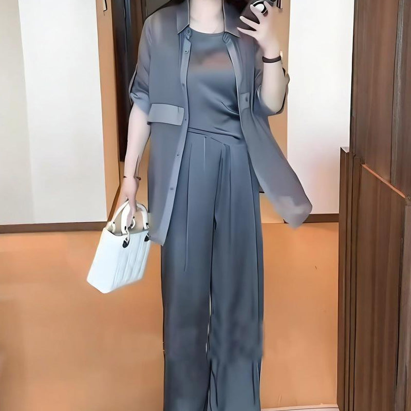 Ženski 3-delni komplet: majica, telovnik in hlače-SI