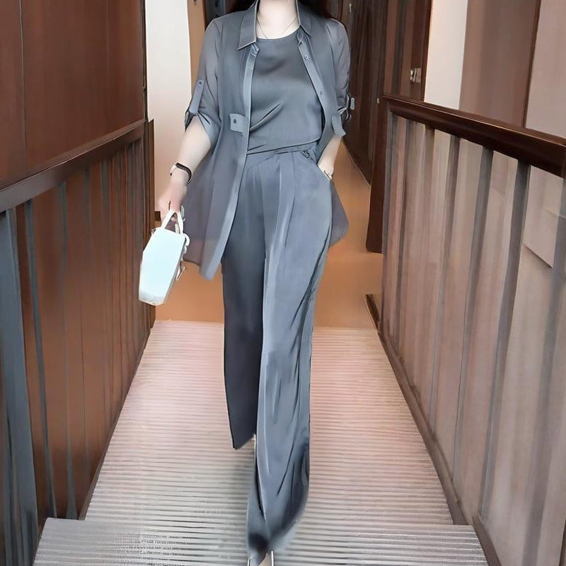 Ženski 3-delni komplet: majica, telovnik in hlače-SI