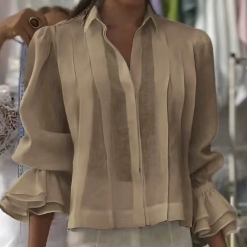 【S-3XL】✨🌼Κομψό πουκάμισο με βολάν και πλισέ σχέδιο-GR