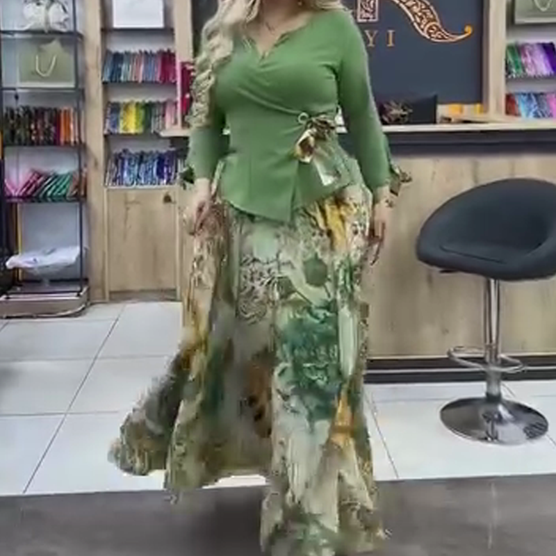 💜Eleganten top in krilo s cvetličnimi motivi, dvodelni komplet--SI