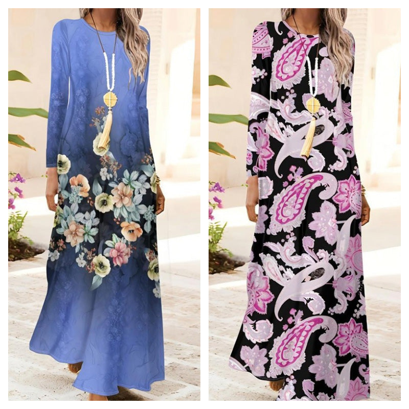 Γυναικείο φόρεμα με μακριά μανίκια και 3D εκτύπωση-GR