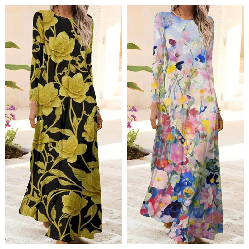 Γυναικείο φόρεμα με μακριά μανίκια και 3D εκτύπωση-GR