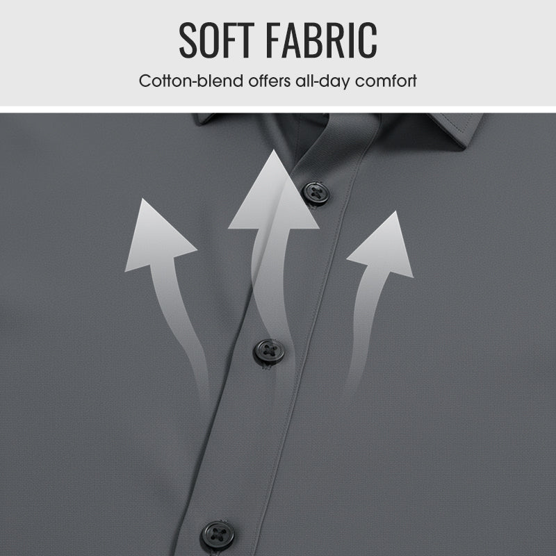 Μονόχρωμο ανδρικό πουκάμισο με μακριά μανίκια - ανθεκτικό στις ζάρες υλικό-GR