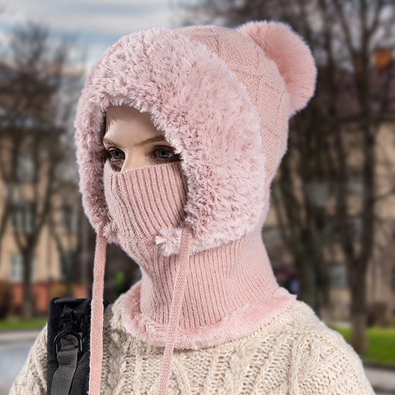 🔥Νέα προσφορά – κομψό, χοντρό πλεκτό χειμωνιάτικο καπέλο – με ζεστή μάσκα προσώπου και κασκόλ-GR