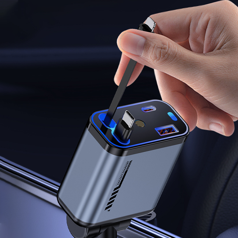📱 Večnamenski avtomobilski polnilnik s hitrim polnjenjem in zložljivim kablom | Združljiv z vsemi pametnimi telefoni-GR