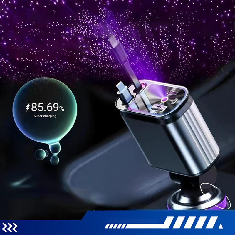 📱 Večnamenski avtomobilski polnilnik s hitrim polnjenjem in zložljivim kablom | Združljiv z vsemi pametnimi telefoni-GR