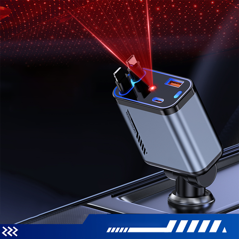 📱 Večnamenski avtomobilski polnilnik s hitrim polnjenjem in zložljivim kablom | Združljiv z vsemi pametnimi telefoni-GR