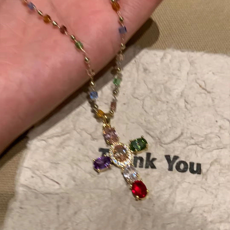 Πολύχρωμα κολιέ με κρυστάλλινο σταυρό-GR