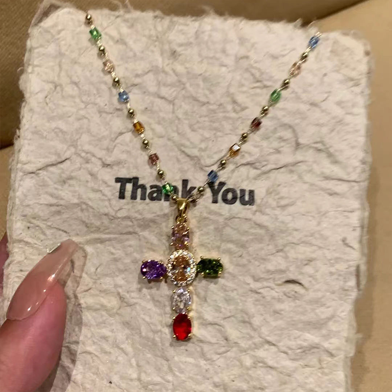 Πολύχρωμα κολιέ με κρυστάλλινο σταυρό-GR