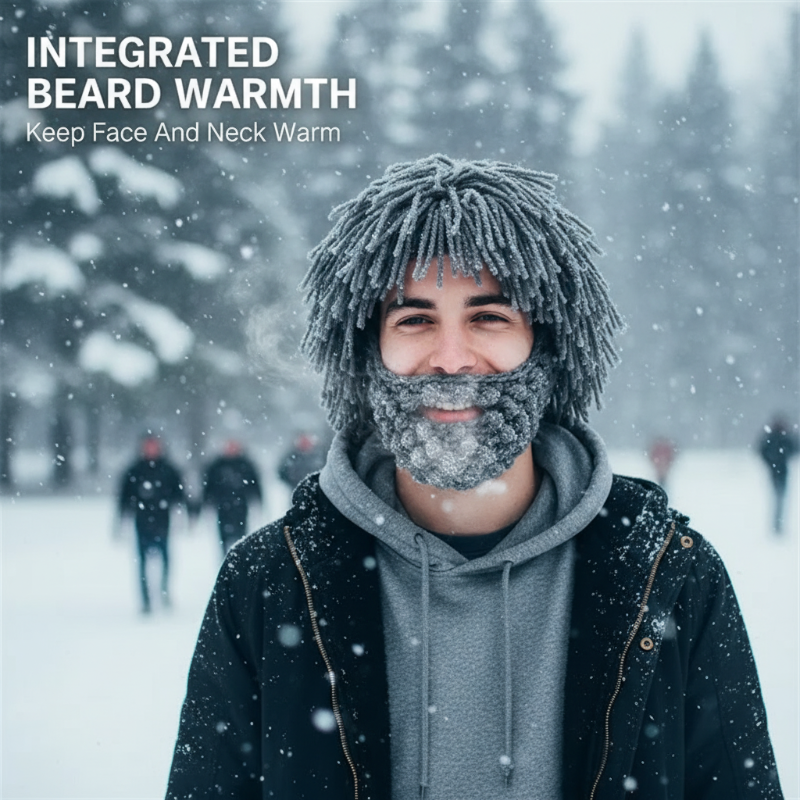 ⏰Καπέλο σε στυλ πανκ με απλή περούκα και πλεκτή γενειάδα-GR