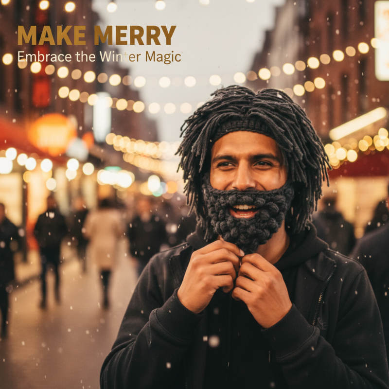 ⏰Καπέλο σε στυλ πανκ με απλή περούκα και πλεκτή γενειάδα-GR