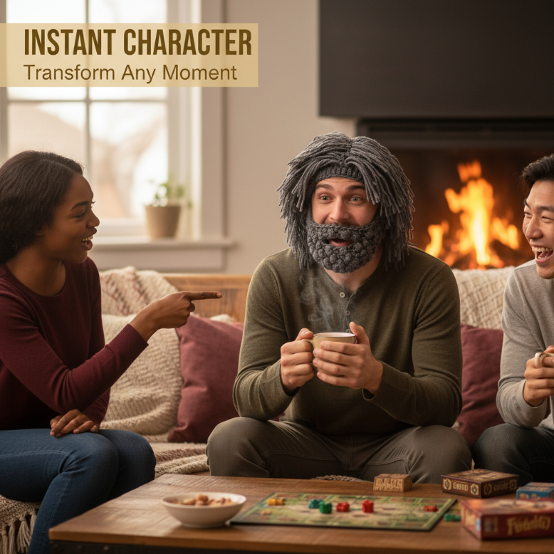 ⏰Καπέλο σε στυλ πανκ με απλή περούκα και πλεκτή γενειάδα-GR