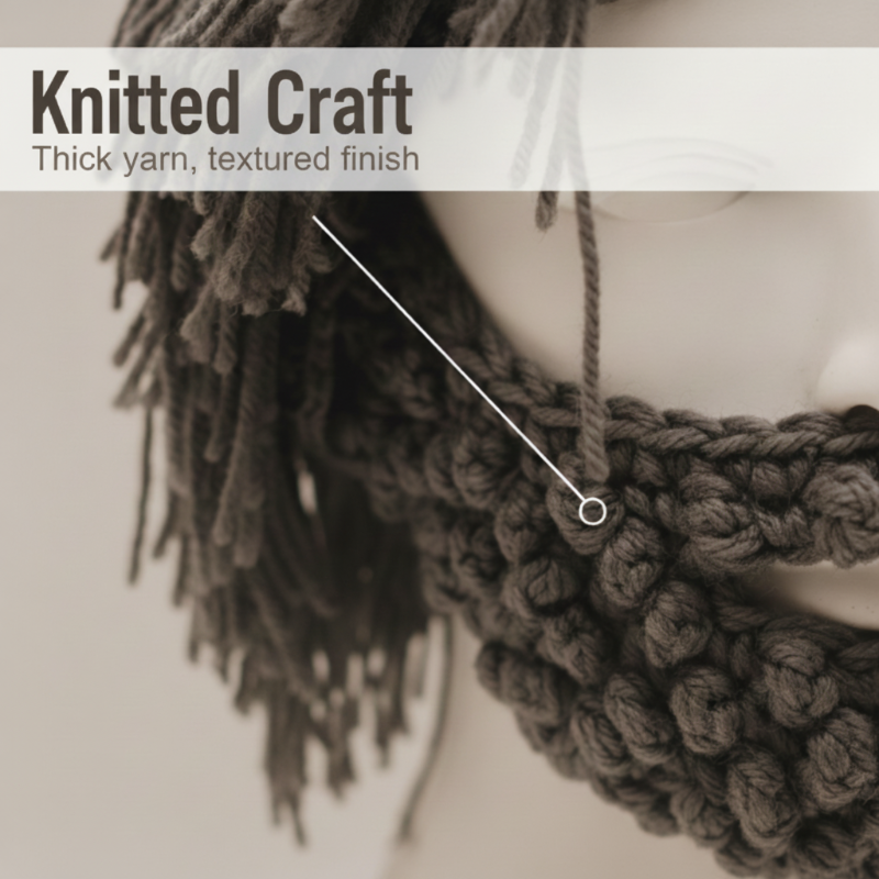 ⏰Καπέλο σε στυλ πανκ με απλή περούκα και πλεκτή γενειάδα-GR