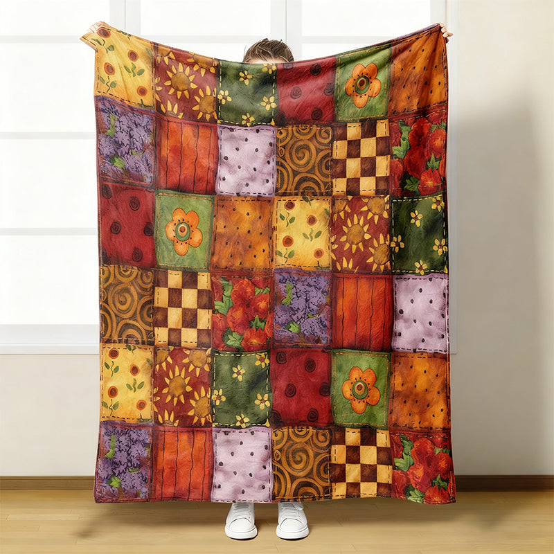 🌼 Άνετη και απαλή φανελένια κουβέρτα με λουλουδάτο μοτίβο 🛋️💐-GR