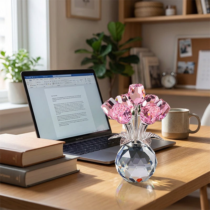 💖Figurica večnega kristalnega cveta vrtnice v vazi-SI