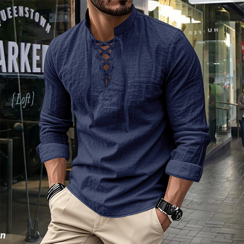 💎 Ανδρικό μονόχρωμο πουκάμισο casual — Αέρινο βαμβακερό ύφασμα ✨-GR