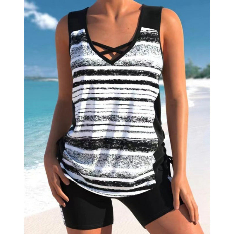 👙S-3XL🏖️Moteriškas raštuotas dviejų dalių tankini maudymosi kostiumėlis-LT