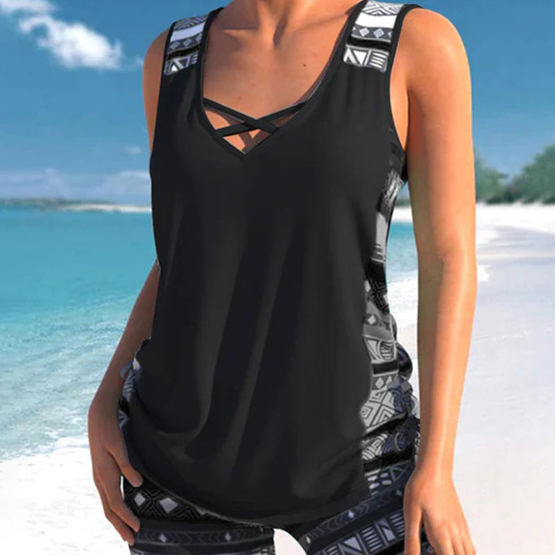 👙S-3XL🏖️Sieviešu rakstains divdaļīgs tankini peldkostīms-LV
