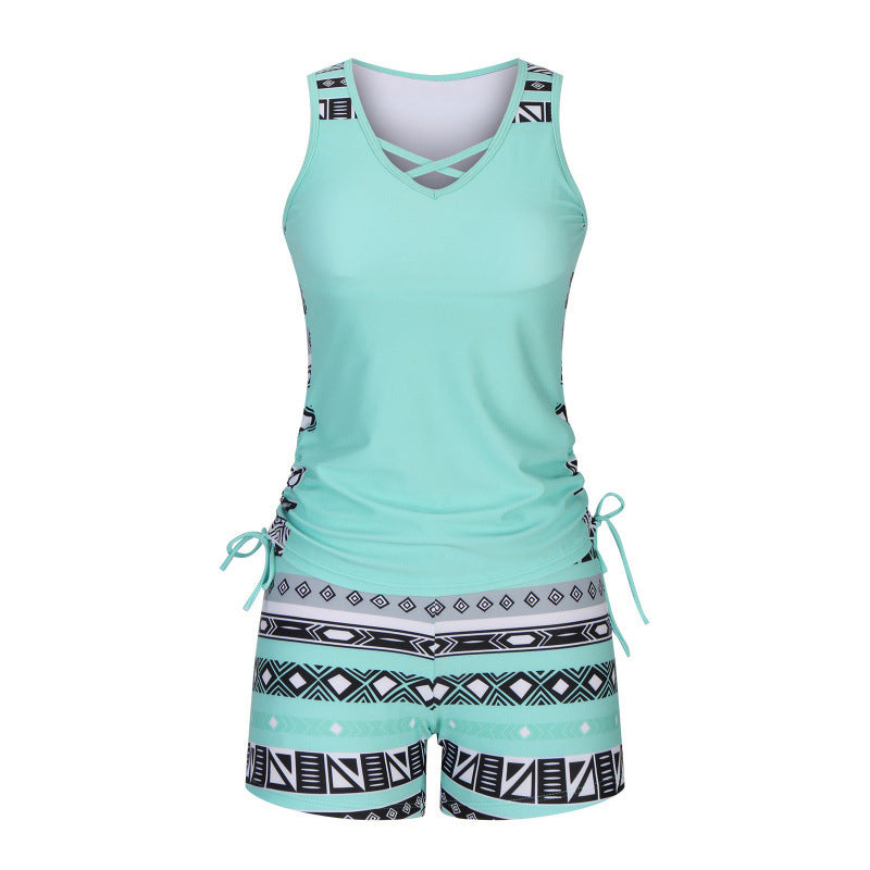 Traje de baño tankini de dos piezas estampado para mujer, tallas S-3XL-ES