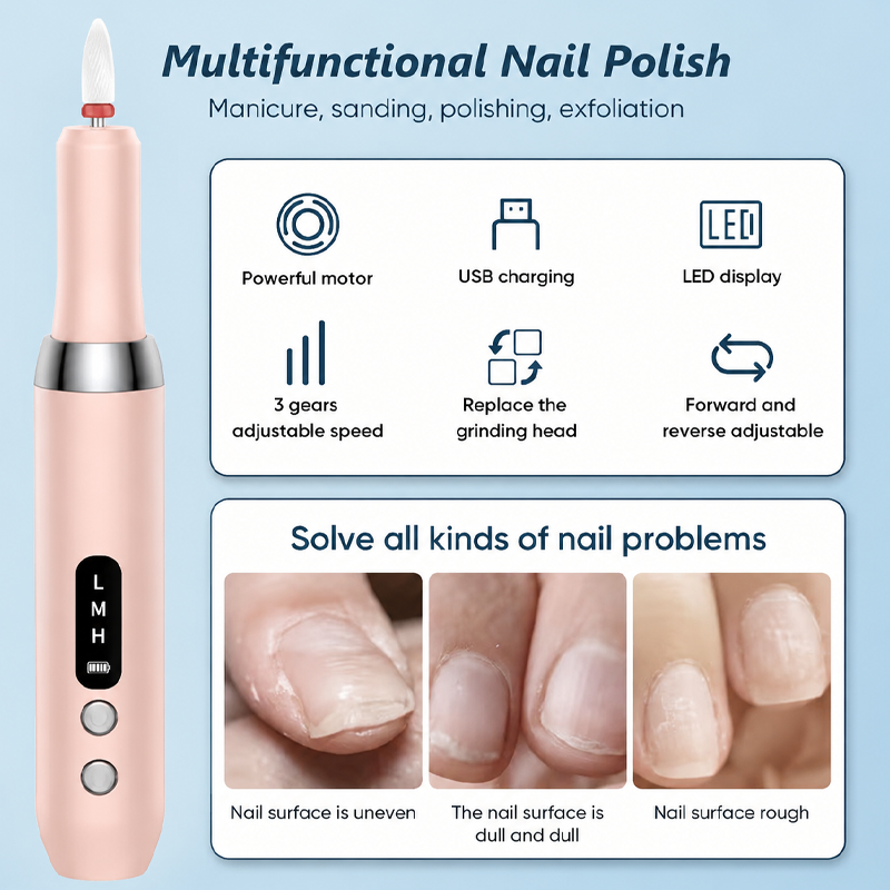 💅🔋 Brezžična električna manikura s polnilnim stojalom – uživajte v profesionalni manikuri doma! | Prenosna, polnilna, uporabna kadar koli ✨-SI