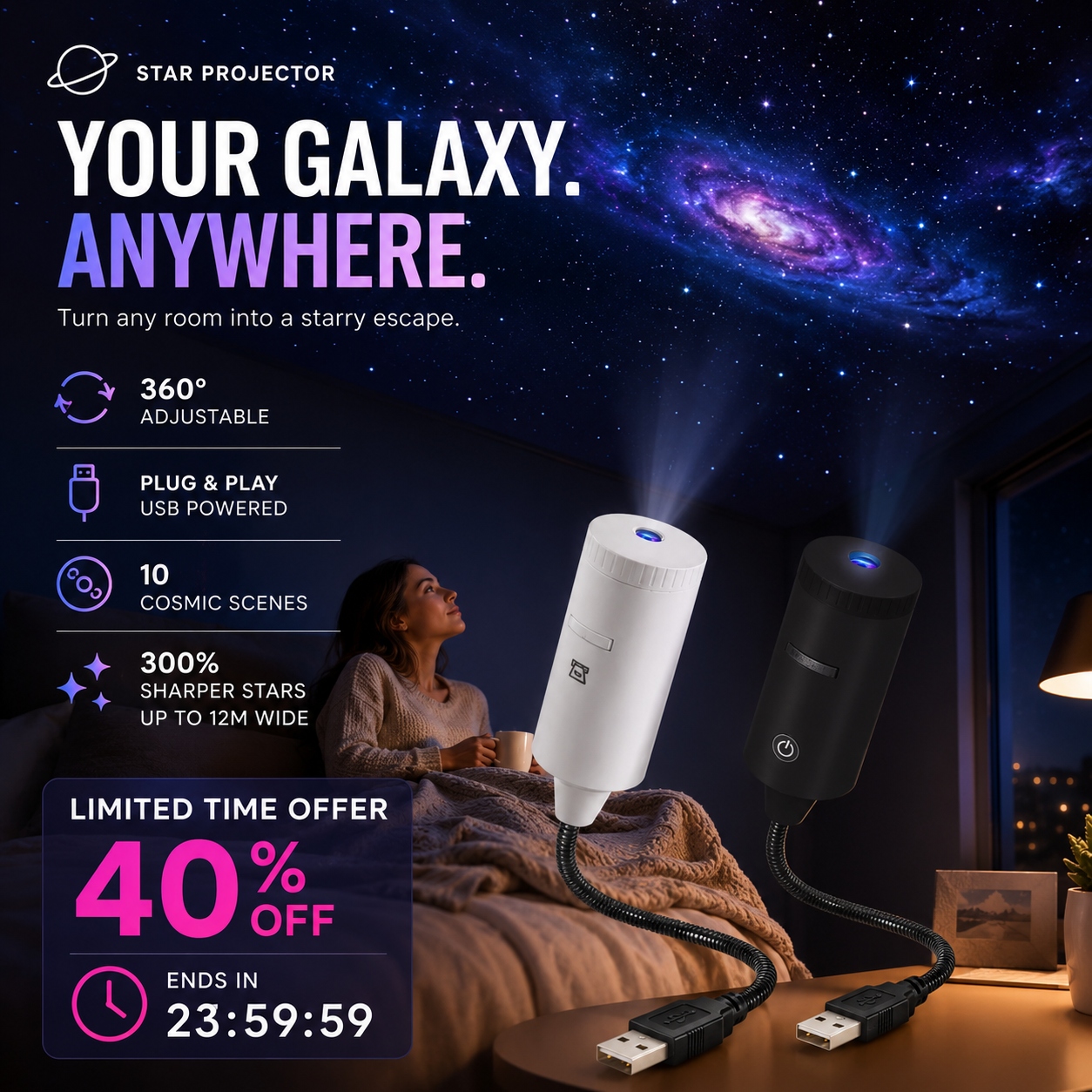 Plug-and-play HD žvaigždžių projektorius – daugiau nei 50 000 patenkintų naudotojų-LT